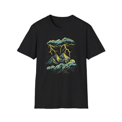Mountain Storm Unisex T-Shirt, Nature Scene Lightning Graphic Tee, Outdoor Adventure Shirt, Hiking Gift, Nature Lover Top