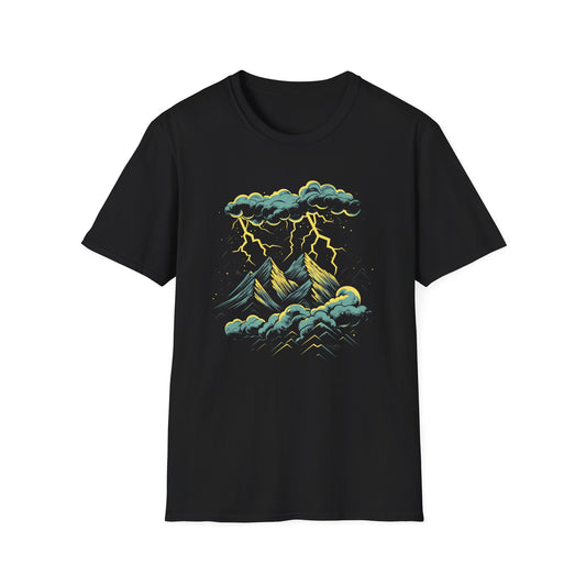 Mountain Storm Unisex T-Shirt, Nature Scene Lightning Graphic Tee, Outdoor Adventure Shirt, Hiking Gift, Nature Lover Top