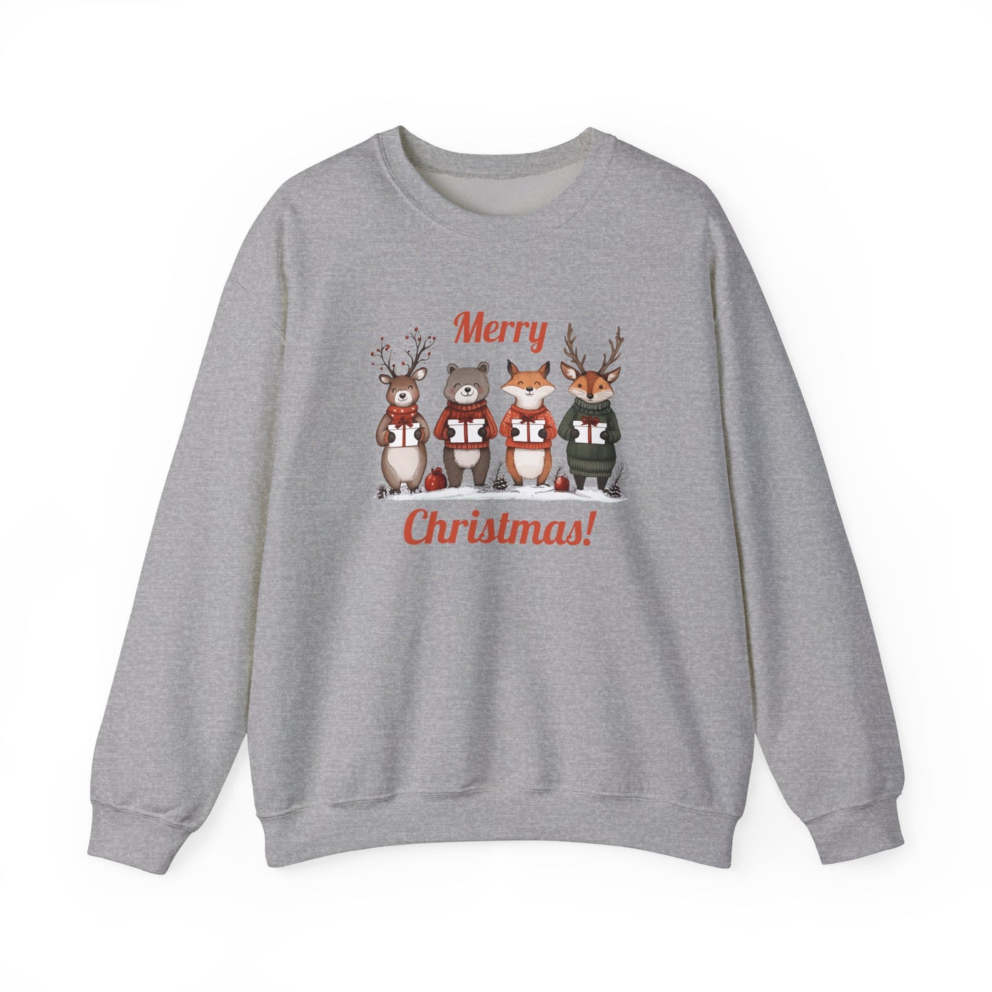 Merry Christmas Woodland Animals Sweatshirt, Reindeer Bear Fox Deer Crewneck, Sweatshirt for Animal Lovers, Festive Christmas Sweater, Cozy