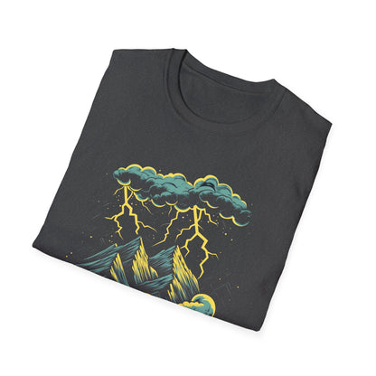 Mountain Storm Unisex T-Shirt, Nature Scene Lightning Graphic Tee, Outdoor Adventure Shirt, Hiking Gift, Nature Lover Top