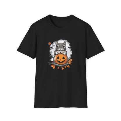 Squirrel Halloween T-Shirt, Cute Nature-Inspired Autumn Tee, Spooky Jack-O'-Lantern Top, Halloween Costume Shirt, Fall Holiday Apparel