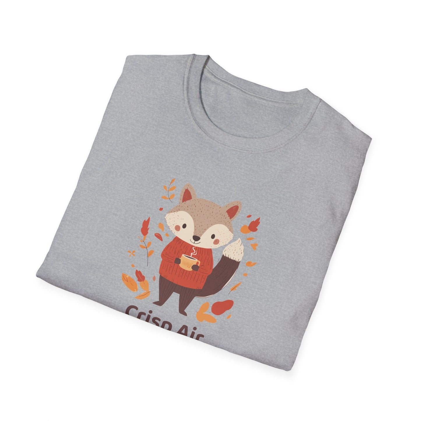 Crisp Air, Cozy Layers T-Shirt | Cute Fox Fall T-Shirt | Cozy Autumn Vibes Tee | Woodland Animal Sweater Shirt | Fall Coffee Lovers Shirt