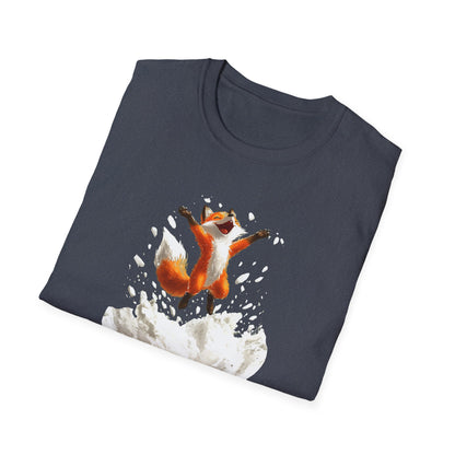 Playful Fox Jumping in Snow T-Shirt | Winter Wonderland Graphic Tee | Cute Animal Shirt for Nature Lovers | Fun Winter Apparel Gift