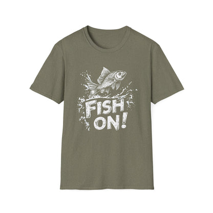 Fish On! Funny Fishing Shirt for Men, Dad Fishing Gift, Bass Fisherman Graphic Tee, Outdoorsman Shirt, Father's Day Gift