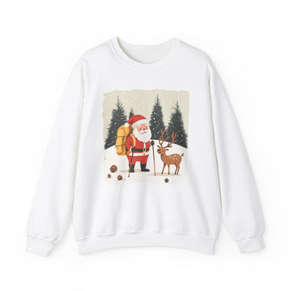 Santa Hiking Sweatshirt, Whimsical Holiday Gear, Perfect for Winter Adventures, Unique Christmas Gift for Him & Her