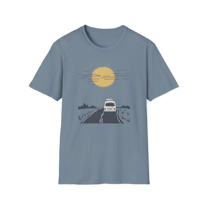 Chasing Sunsets Modern Van Life T-Shirt, Adventure Tee, Wanderlust Road Trip Shirt, Fun Outdoor Camping Top, Traveler Apparel Gift