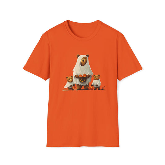 Adorable Bear Family Halloween T-Shirt | Cute Mother Bear & Cubs | Orange Fall Shirt | Halloween Gift | Bear Cubs in Ghost Costumes