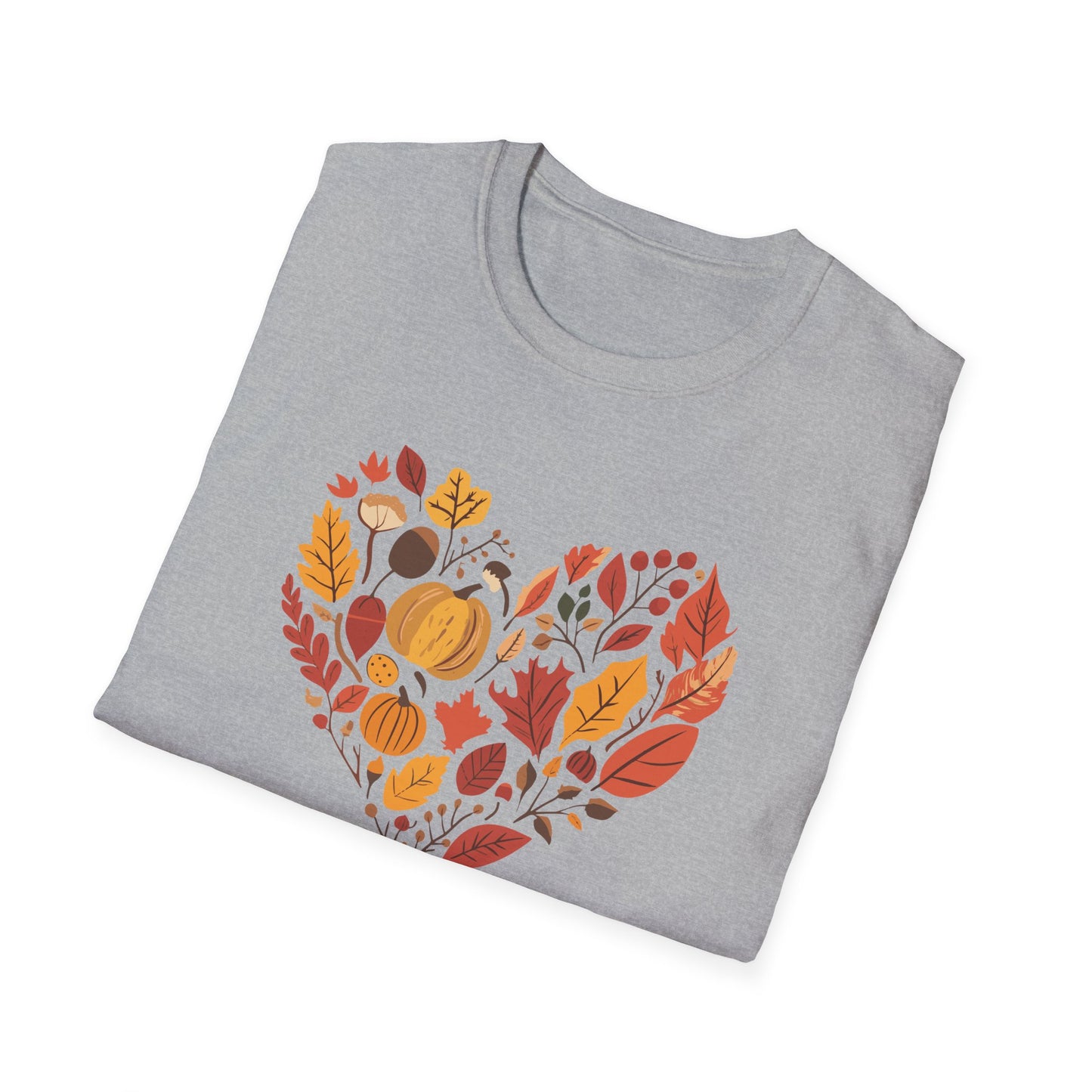 Heart Fall T-Shirt, Cozy Autumn Graphic Tee, Fall Leaves & Pumpkin Shirt, Love Fall Shirt, Thanksgiving Shirt, Nature-Inspired Fall Shirt