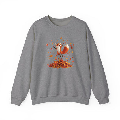 Fox Jumping in Autumn Leaves Sweatshirt | Cozy Fall Sweatshirt | Cute Nature Lover Pullover | Perfect Autumn Gift for Outdoor Enthusiasts