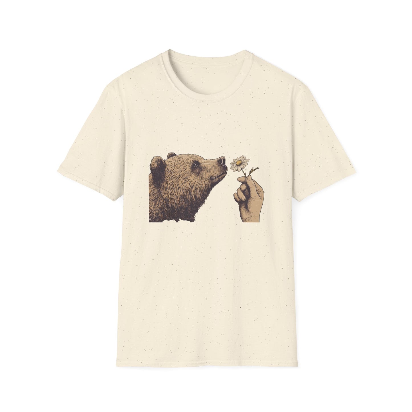 Wild Encounter Bear T-Shirt, Curious Grizzly Shirt, Nature Lover Gift, Sniffing Wildflower, Minimalist Wildlife Tee, National Park Shirt