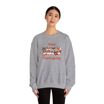 Cute Forest Animals Thanksgiving Sweatshirt - Fall Cozy Crewneck for Animal Lovers | Happy Thanksgiving & Pumpkin Season Shirt