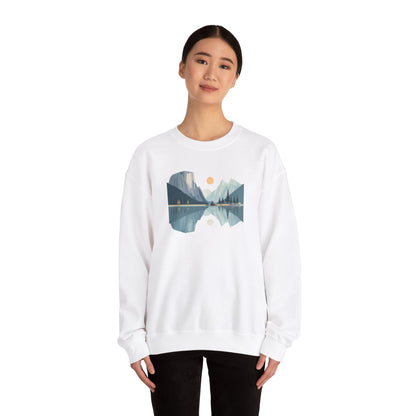 Minimalist Mountain Reflection Sweatshirt - Scenic Nature Landscape Graphic - Hiking and Camping Adventure Wear