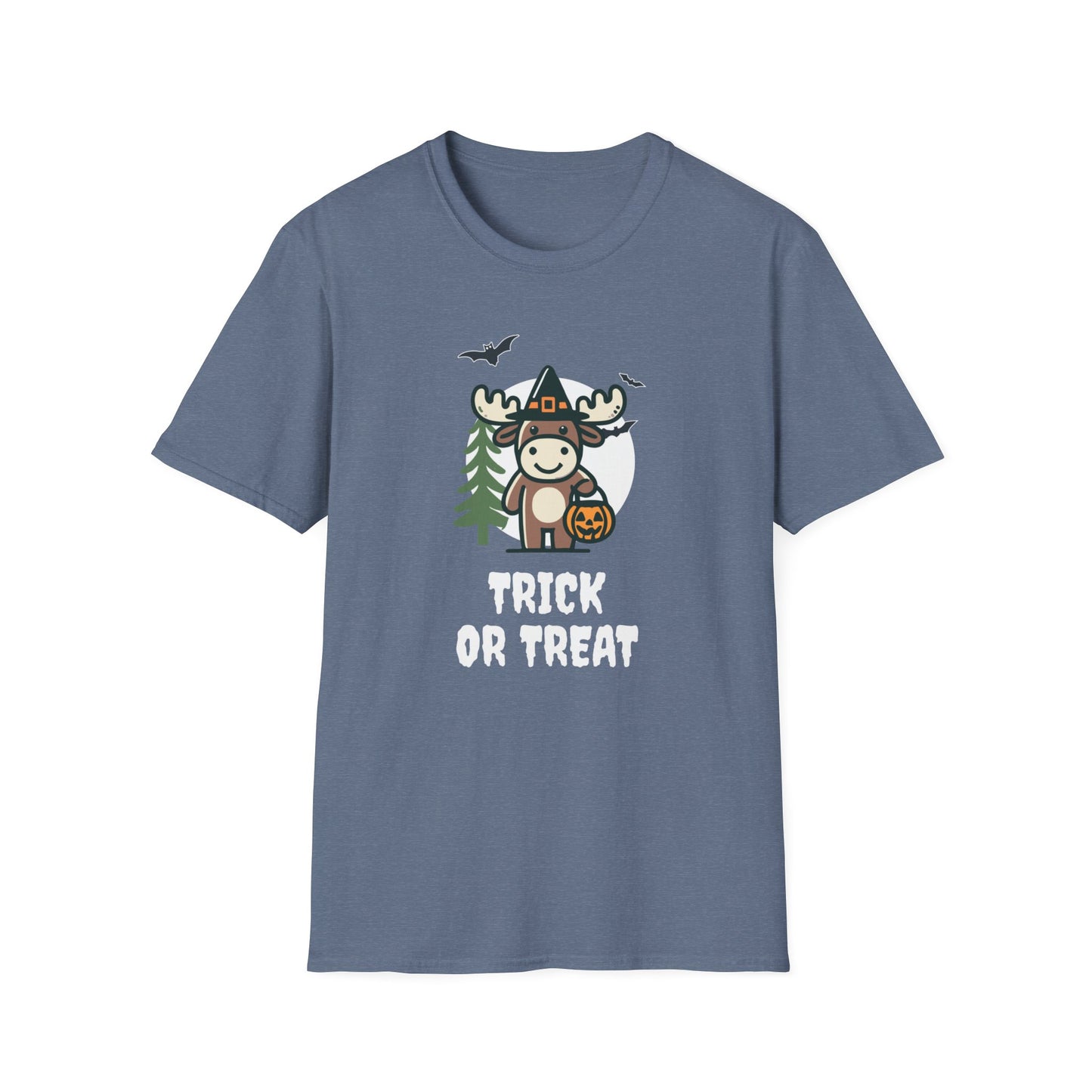 Cute Moose Halloween Trick or Treat T-Shirt | Adorable National Park Animal Illustration Tee | Perfect for Halloween and Nature Lovers