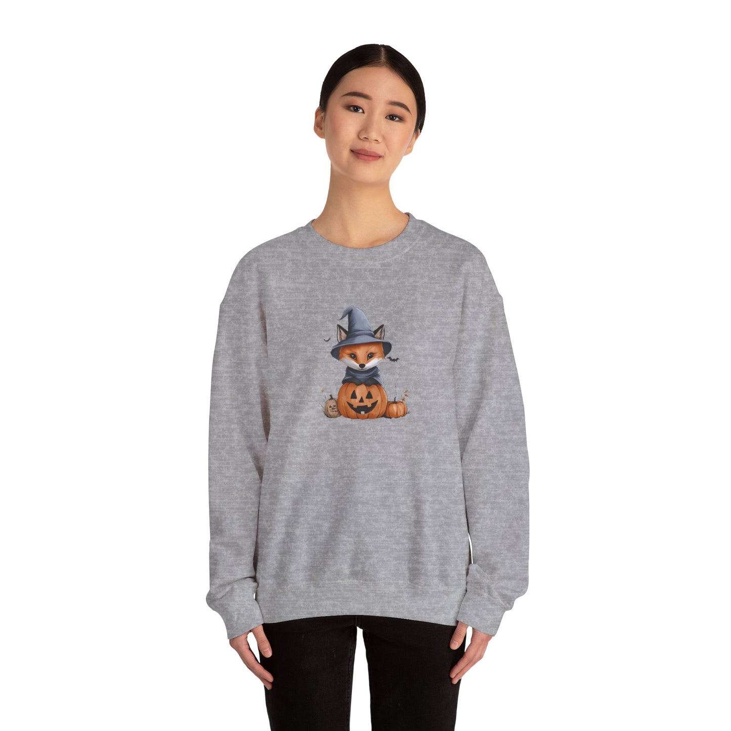 Cute Fox Halloween Sweatshirt - Witch Fox in Pumpkin Graphic - Spooky Season Fall Apparel - Halloween Gift for Fox Lovers