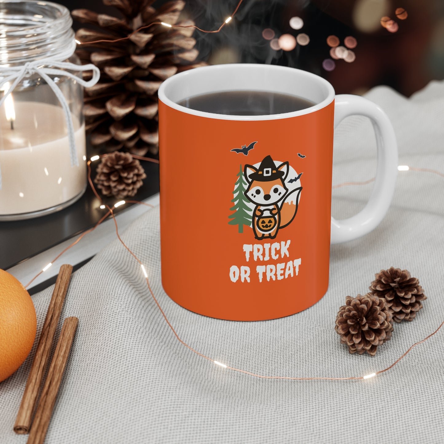 Trick or Treat Fox Halloween Mug - Cute Fox Fall Coffee Mug, Fox Lover Gift, Fox Cartoon, Autumn Vibes Mug for Coffee and Tea Drinkers