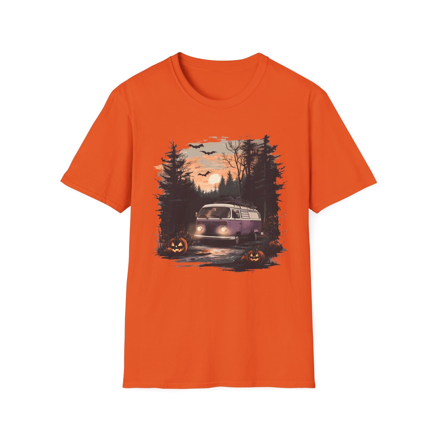 Halloween Van Life T-Shirt | Spooky Camper Van in Haunted Forest | Adventure Gift for Van Life Lovers and Campers