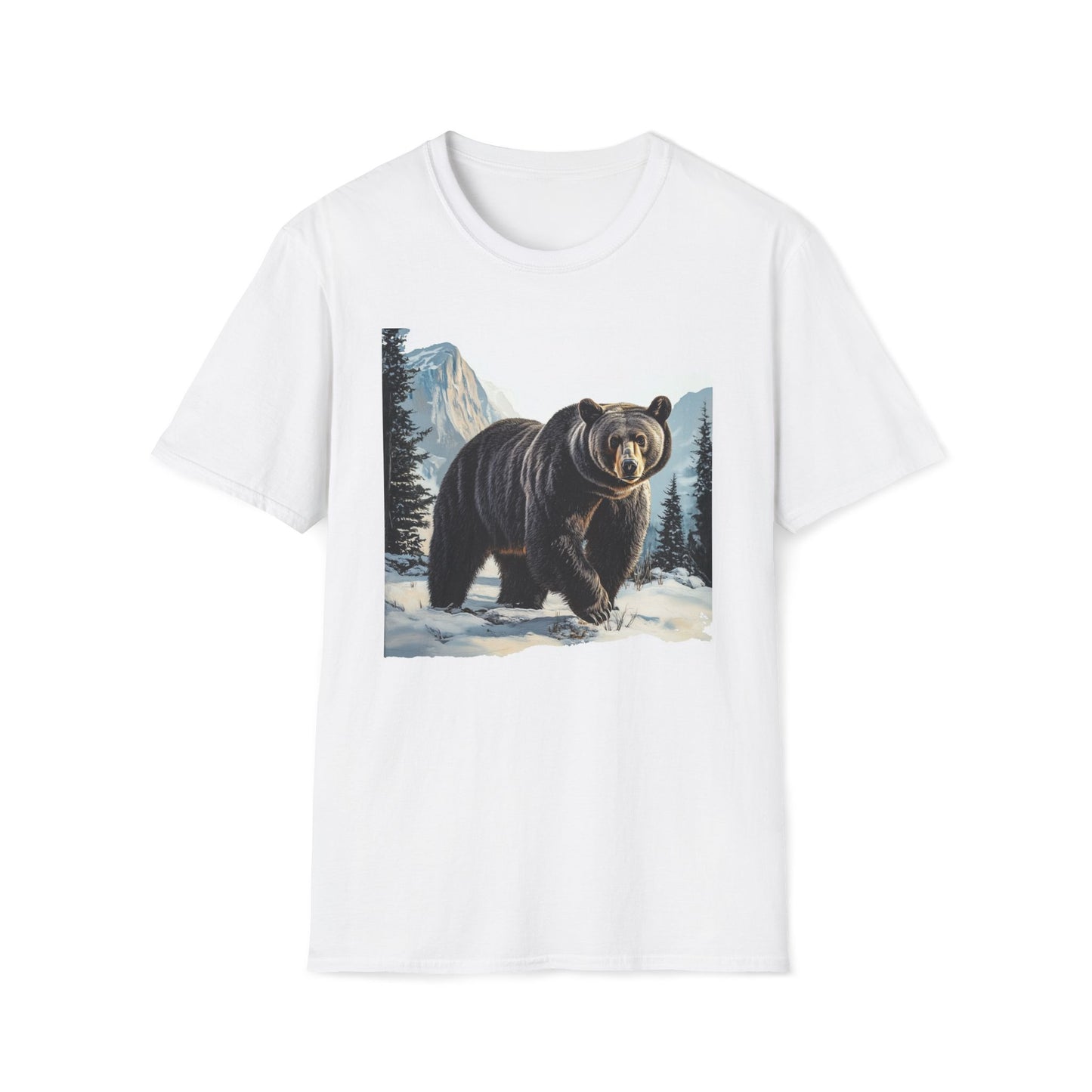 Black Bear Winter Snow Landscape Unisex T-Shirt, Rocky Mountain National Park, Wildlife Nature Tee, Mountain Lover Gift, Outdoor