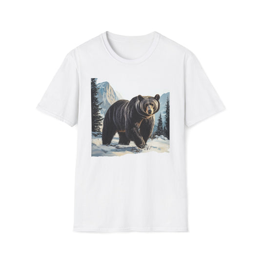 Black Bear Winter Snow Landscape Unisex T-Shirt, Rocky Mountain National Park, Wildlife Nature Tee, Mountain Lover Gift, Outdoor