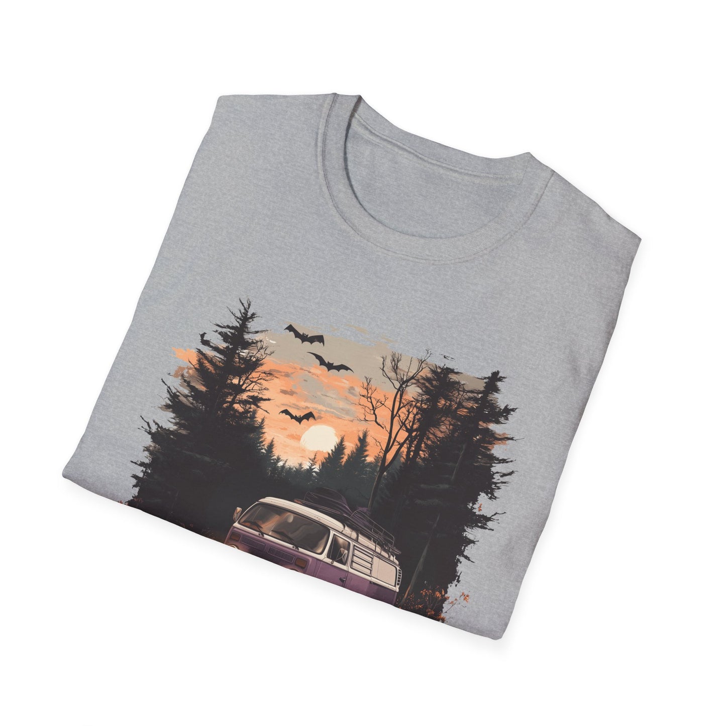 Halloween Van Life T-Shirt | Spooky Camper Van in Haunted Forest | Adventure Gift for Van Life Lovers and Campers