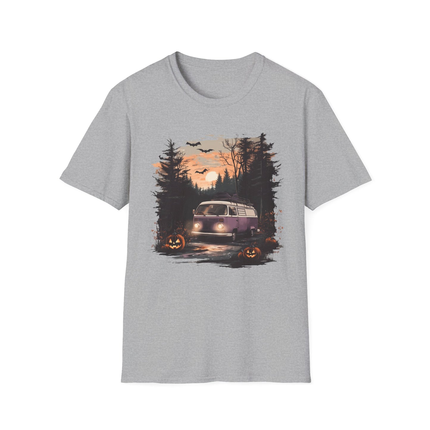 Halloween Van Life T-Shirt | Spooky Camper Van in Haunted Forest | Adventure Gift for Van Life Lovers and Campers