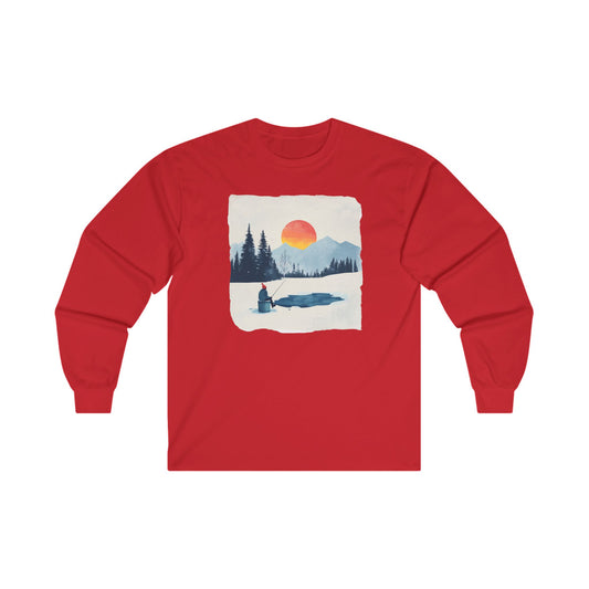 Ice Fishing Shirt | Winter Fisherman Long Sleeve Tee for Men | Outdoorsman Gift | Minimalist Winter Fishing Shirt | Christmas Fishing Gift