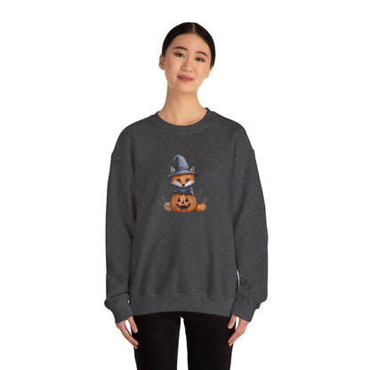 Cute Fox Halloween Sweatshirt - Witch Fox in Pumpkin Graphic - Spooky Season Fall Apparel - Halloween Gift for Fox Lovers