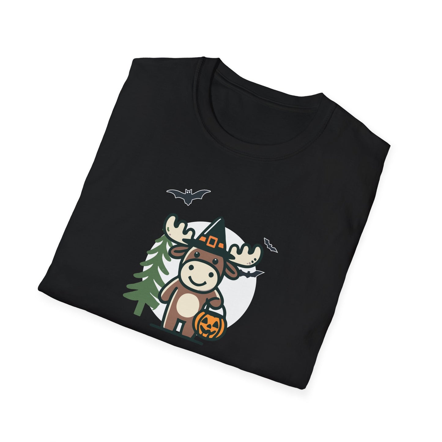 Cute Moose Halloween Trick or Treat T-Shirt | Adorable National Park Animal Illustration Tee | Perfect for Halloween and Nature Lovers