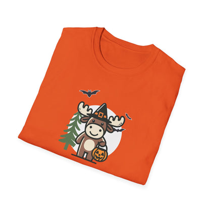 Cute Moose Halloween Trick or Treat T-Shirt | Adorable National Park Animal Illustration Tee | Perfect for Halloween and Nature Lovers