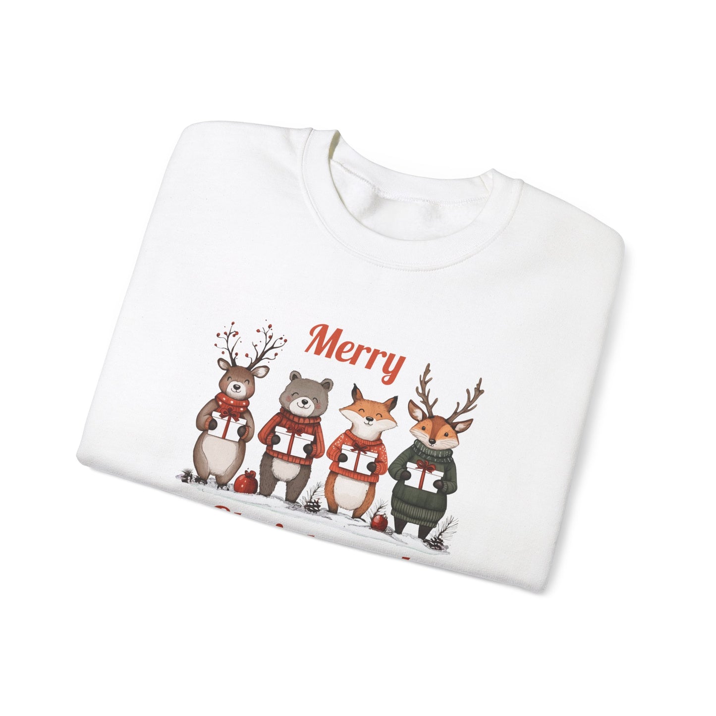 Merry Christmas Woodland Animals Sweatshirt, Reindeer Bear Fox Deer Crewneck, Sweatshirt for Animal Lovers, Festive Christmas Sweater, Cozy