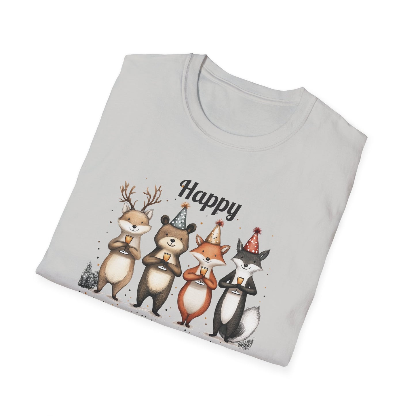 Happy New Year Forest Woodland Animals T-shirt | New Year Party Tee for Animal Lovers | Cute New Year's Eve 2025 Shirt