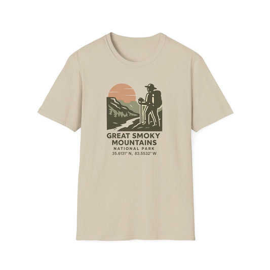 Great Smoky Mountains National Park Shirt | Vintage Hiking T-Shirt with Coordinates | Smoky Mountains Hiker Gift | Retro Nature Lover Tee