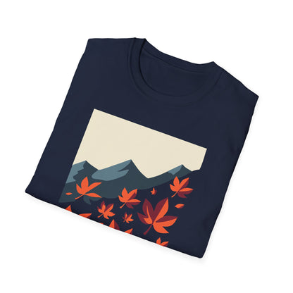 Autumn Leaves and Mountain T-Shirt - Fall Nature Graphic Tee - Perfect Autumn Hike Shirt - Cozy Outdoor Autumn Apparel