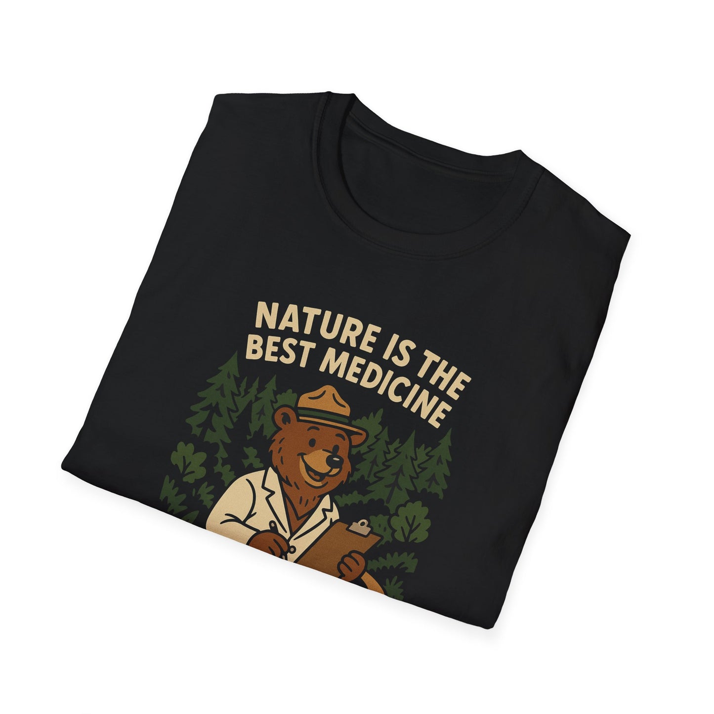 Nature Is the Best Medicine Shirt | Forest Ranger Bear Tee | Hiking Therapy T-Shirt | Trail Lover Gift | Outdoor Mental Health