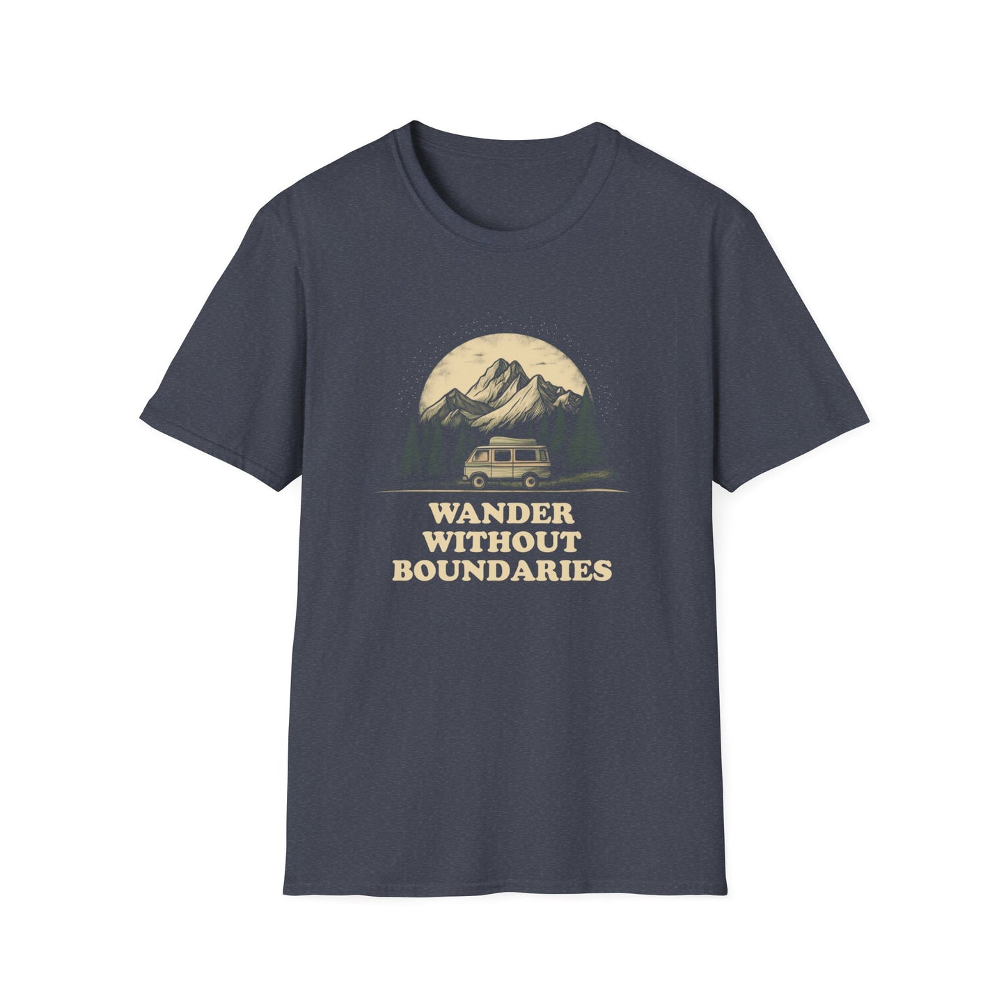 Wander Without Boundaries Van Life T-Shirt | Minimalist Road Trip Graphic Tee Gift for Nomads, Travelers, and Outdoor Lovers, Camping Van