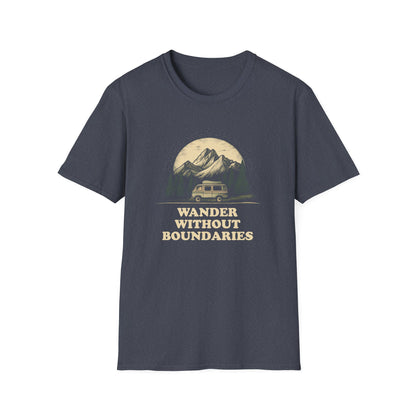 Wander Without Boundaries Van Life T-Shirt | Minimalist Road Trip Graphic Tee Gift for Nomads, Travelers, and Outdoor Lovers, Camping Van