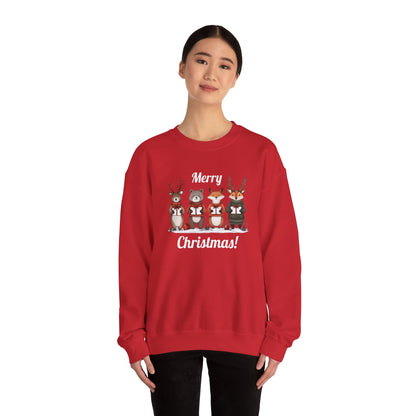 Merry Christmas Woodland Animals Sweatshirt, Reindeer Bear Fox Deer Crewneck, Sweatshirt for Animal Lovers, Festive Christmas Sweater, Cozy