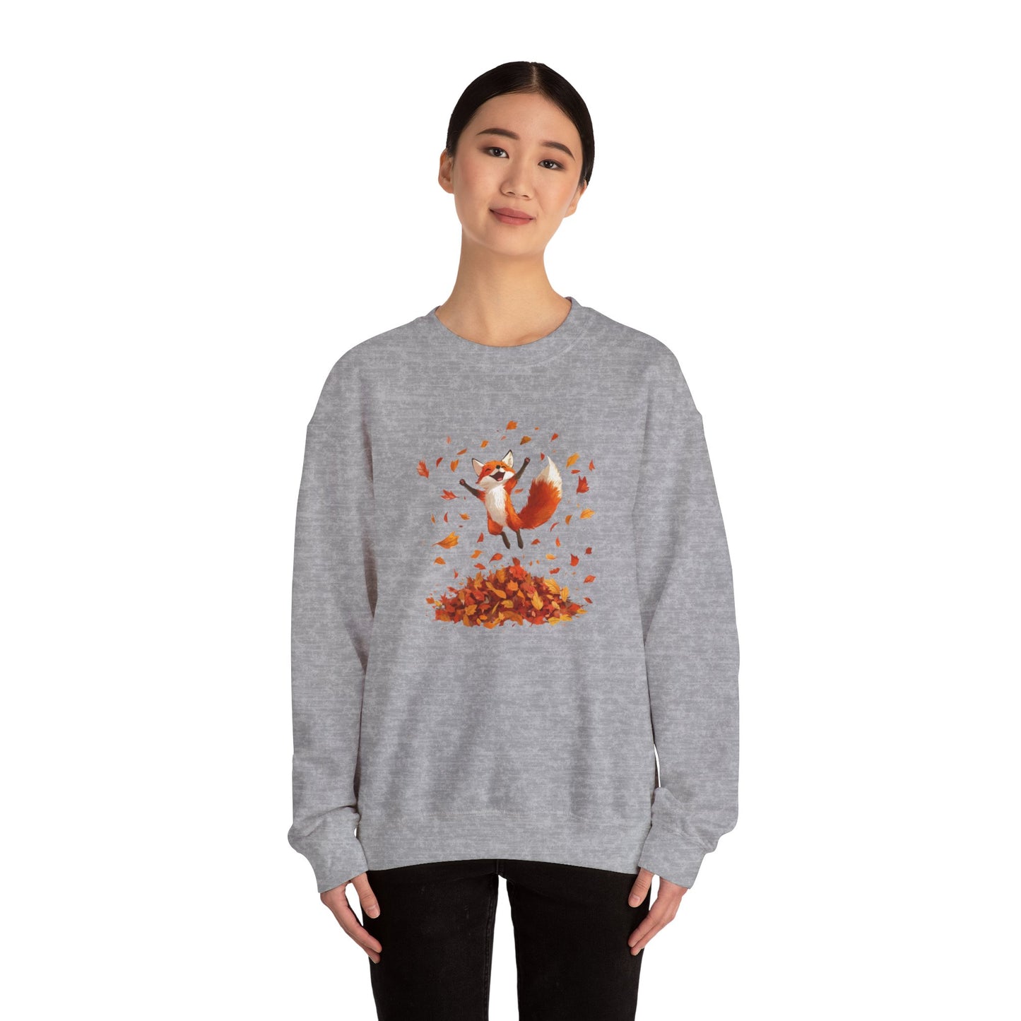 Fox Jumping in Autumn Leaves Sweatshirt | Cozy Fall Sweatshirt | Cute Nature Lover Pullover | Perfect Autumn Gift for Outdoor Enthusiasts