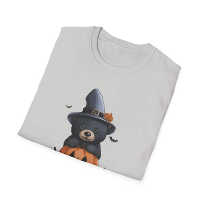 Cute Halloween Bear T-Shirt | Adorable Forest Animal with Pumpkin Design | Witch Bear Halloween Tee