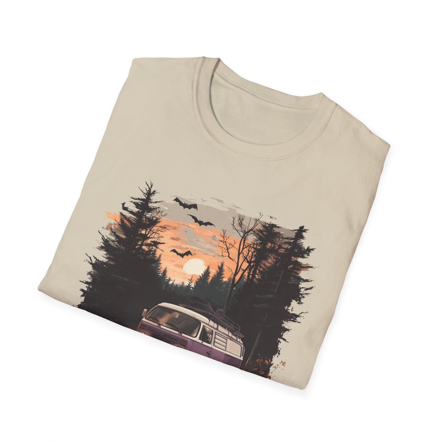 Halloween Van Life T-Shirt | Spooky Camper Van in Haunted Forest | Adventure Gift for Van Life Lovers and Campers