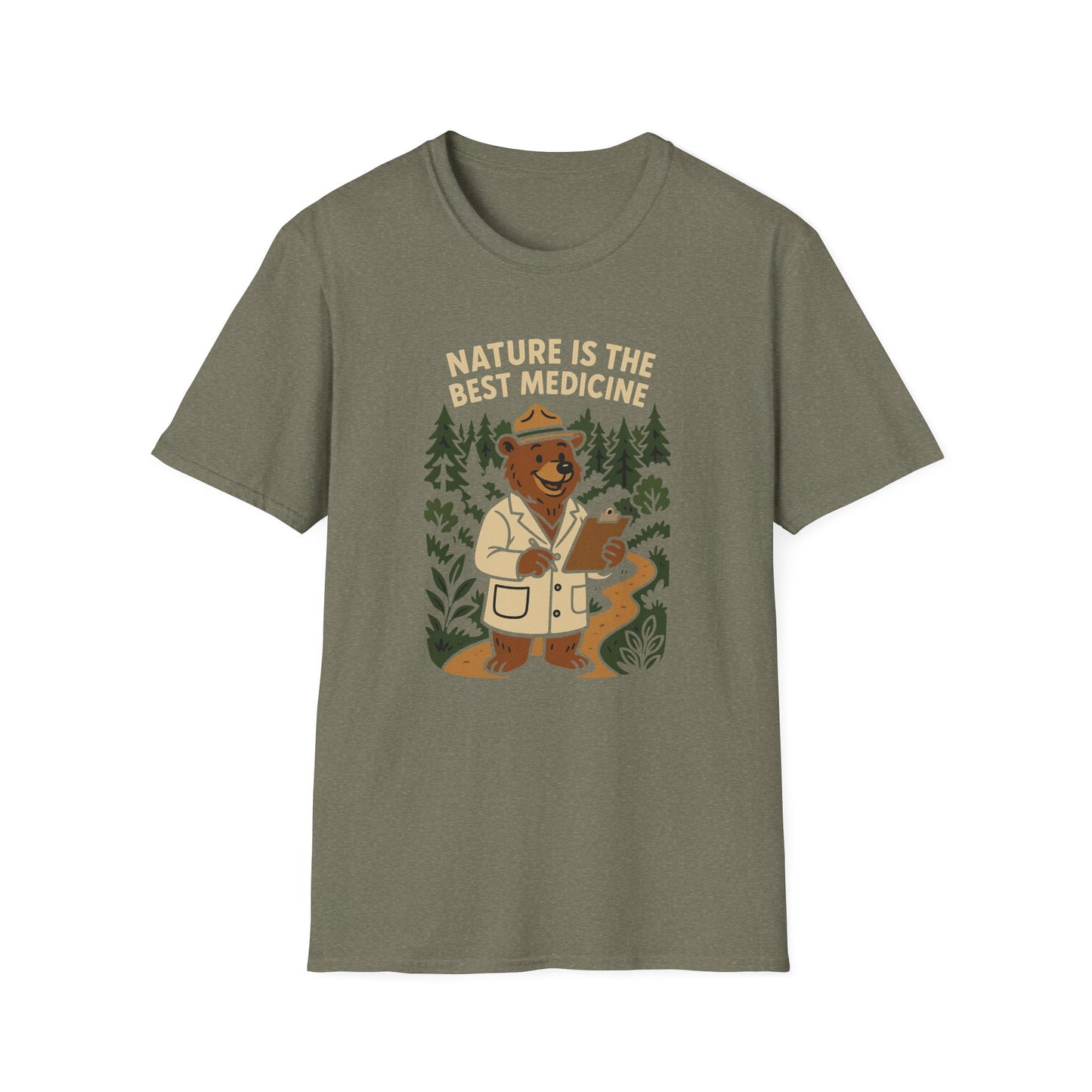 Nature Is the Best Medicine Shirt | Forest Ranger Bear Tee | Hiking Therapy T-Shirt | Trail Lover Gift | Outdoor Mental Health