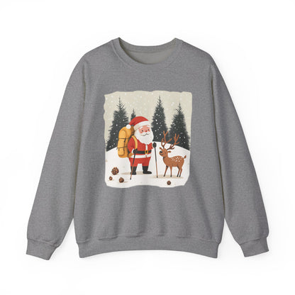 Santa Hiking Sweatshirt, Whimsical Holiday Gear, Perfect for Winter Adventures, Unique Christmas Gift for Him & Her