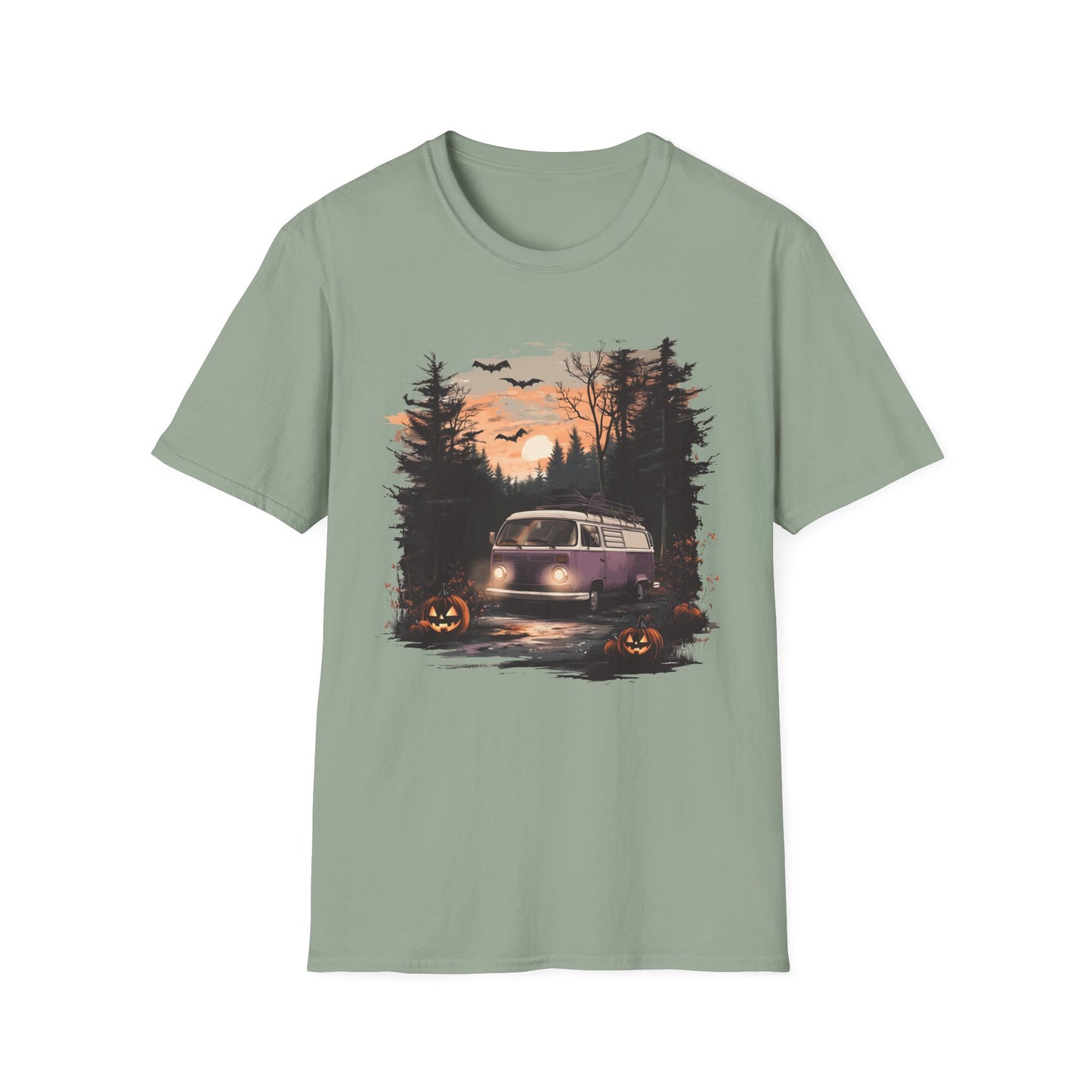 Halloween Van Life T-Shirt | Spooky Camper Van in Haunted Forest | Adventure Gift for Van Life Lovers and Campers