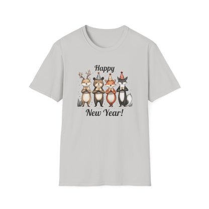 Happy New Year Forest Woodland Animals T-shirt | New Year Party Tee for Animal Lovers | Cute New Year's Eve 2025 Shirt