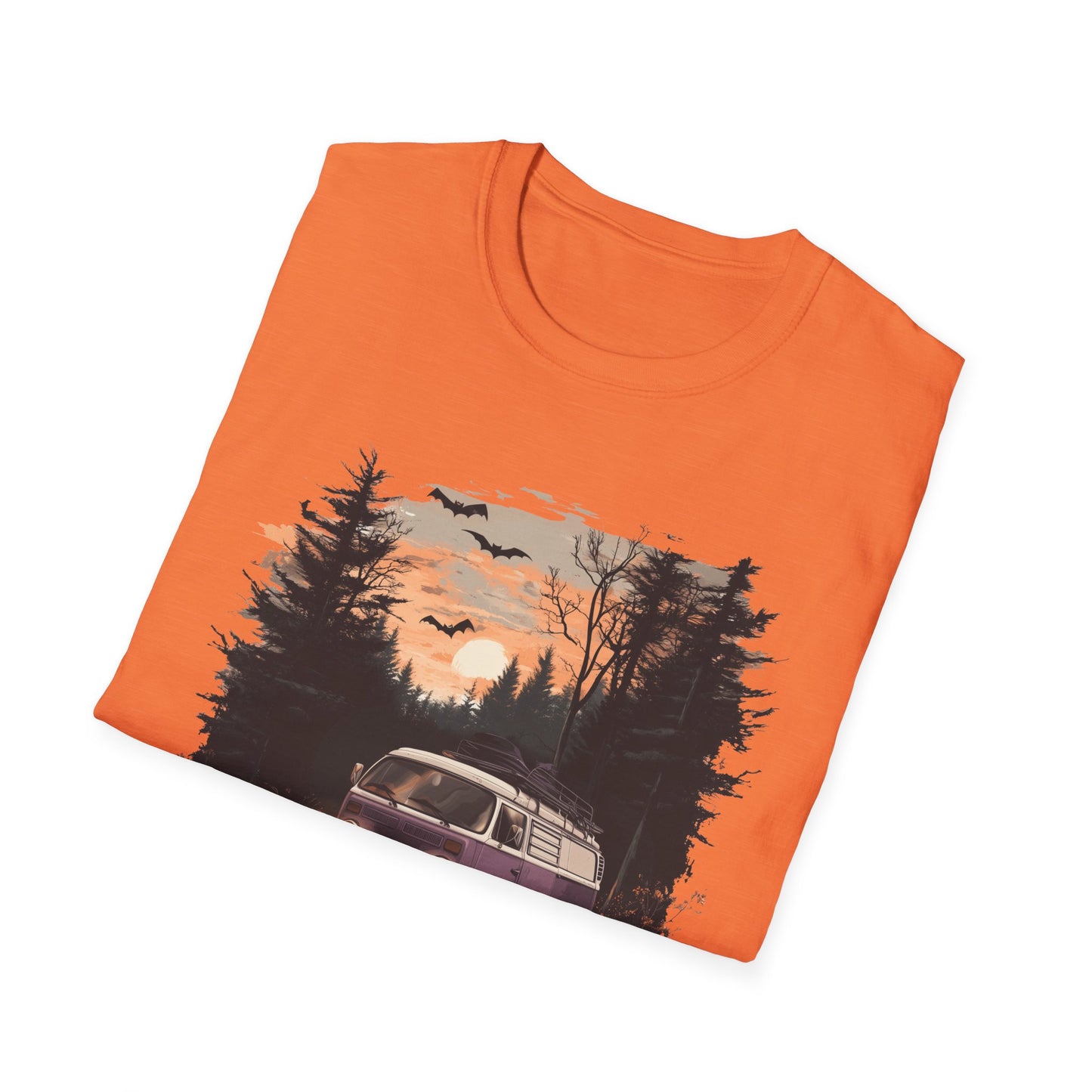 Halloween Van Life T-Shirt | Spooky Camper Van in Haunted Forest | Adventure Gift for Van Life Lovers and Campers