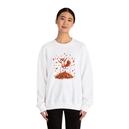 Fox Jumping in Autumn Leaves Sweatshirt | Cozy Fall Sweatshirt | Cute Nature Lover Pullover | Perfect Autumn Gift for Outdoor Enthusiasts