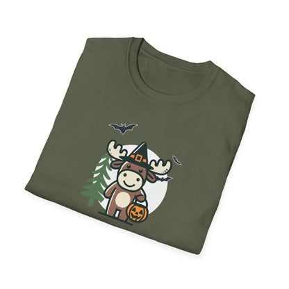 Cute Moose Halloween Trick or Treat T-Shirt | Adorable National Park Animal Illustration Tee | Perfect for Halloween and Nature Lovers