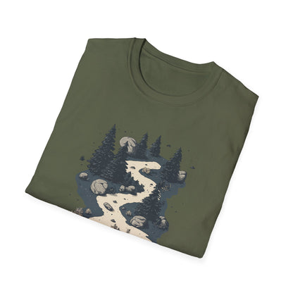 Rustic Minimalist Hiking Trail Shirt - Pine Trees and Rocks Forest Path Design - Outdoor Nature Lover Apparel Gift