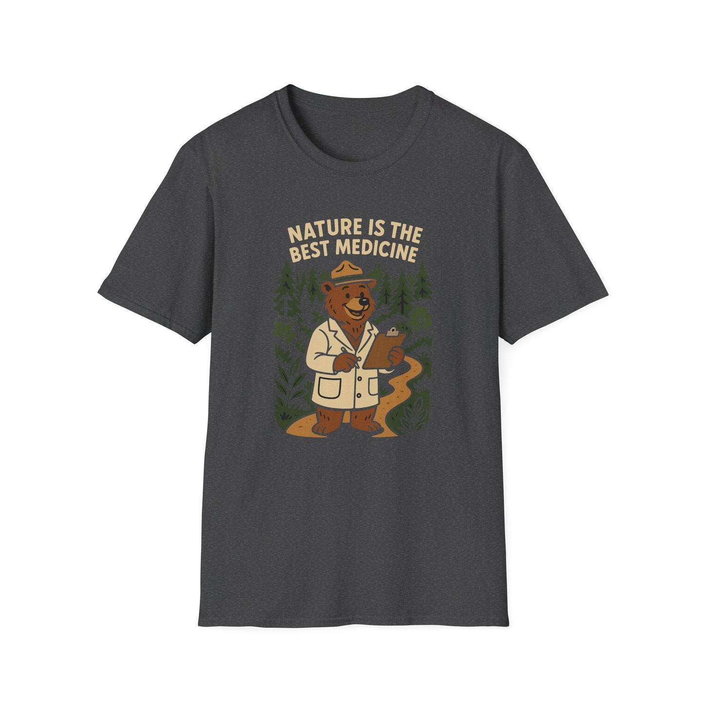 Nature Is the Best Medicine Shirt | Forest Ranger Bear Tee | Hiking Therapy T-Shirt | Trail Lover Gift | Outdoor Mental Health