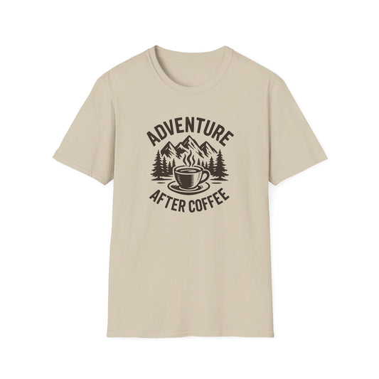 Adventure After Coffee Shirt | Coffee Hiking Tee for Nature Lovers | Minimalist Mountain Graphic T-Shirt | Outdoorsy Gift for Him or Her