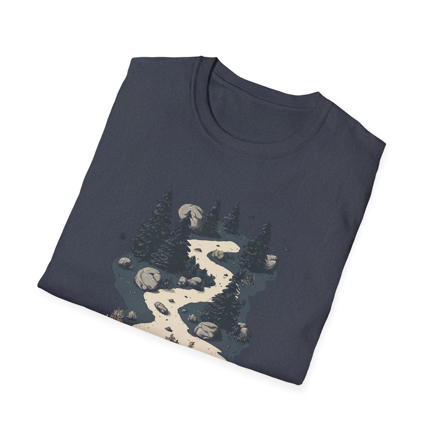 Rustic Minimalist Hiking Trail Shirt - Pine Trees and Rocks Forest Path Design - Outdoor Nature Lover Apparel Gift